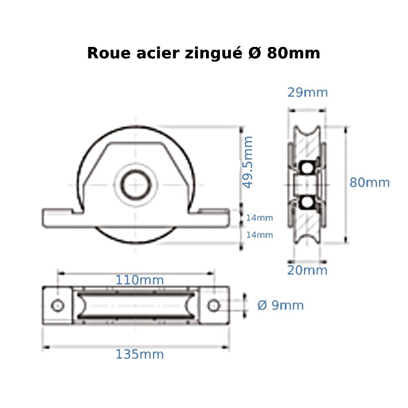 Support Coulissant Zingué Diamètre 42mm - Marque LEM Select - Réf. AM12356 - Neuf D'origine