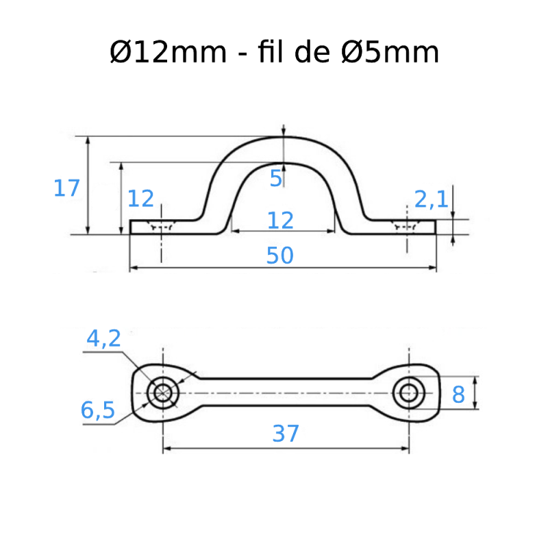 PONTET SECTION RONDE INOX A2 POUR FIXER Ø12 ET Ø16