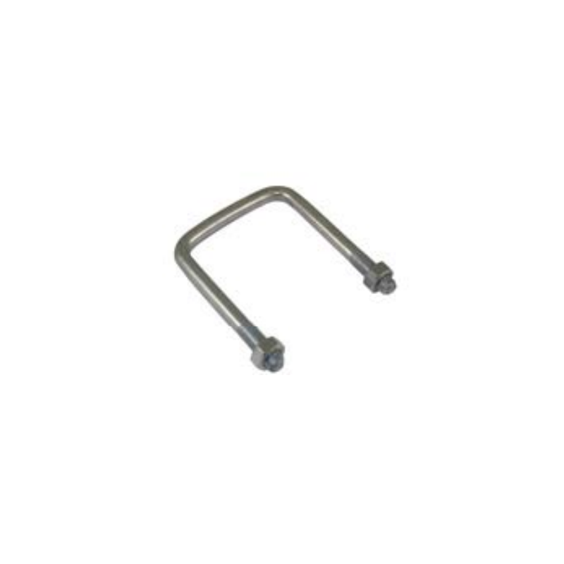 Étrier en acier zingué blanc à fond plat, fixation robuste, livré avec écrous, série technique.