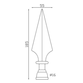 Fer de lance acier 185x55 – Fixation chapeau pour barreau rond Ø16