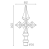 Fer de lance acier forgé - Forme croix - Pour barreaux ronds Ø16