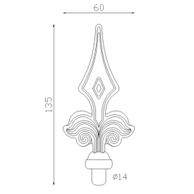 Fer de lance acier forgé – pour barreaux ronds Ø12 ou Ø16 mm, forme décorative