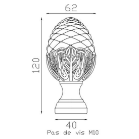 Pomme de pin aluminium H.120 mm Ø62 taraudée M10