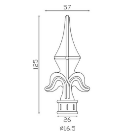 Fer de lance acier forgé – pour barreau Ø16 mm, base Ø26 mm, hauteur 125 mm