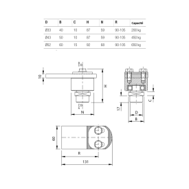 Pivot supérieur avec platine et carré à souder – Pour tubes 40x40 et 50x50 mm – Capacité 200 kg à 450 kg.