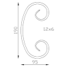 Volute en C acier 190x95 mm – Finition queue de carpe – Plat 12x6 à 16x6 mm
