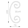 Volute en C enroulé acier 140x70 mm – Plat 16x4 mm – Soudable et galvanisable