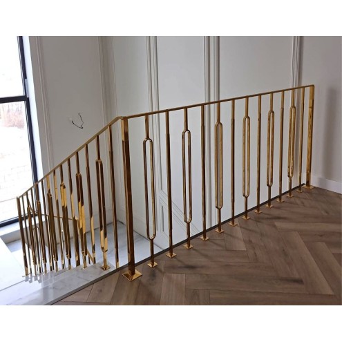 RAMPE D'ESCALIER ART-DÉCO EN INOX ET LAITON