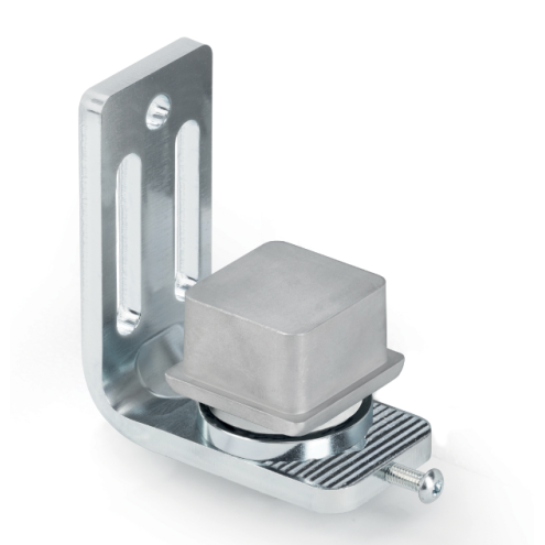 Pivot inférieur en acier sur platine L avec insert – pour portail acier 40 ou 50 mm