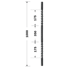 Barreau en fer carré avec double torsade – Disponible en 12, 14 ou 16 mm – Longueurs 1000 ou 1150 mm
