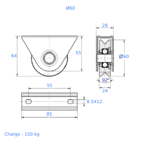 ROUE EN V À VISSER SUPPORT EXTÉRIEUR ACIER ZINGUÉ