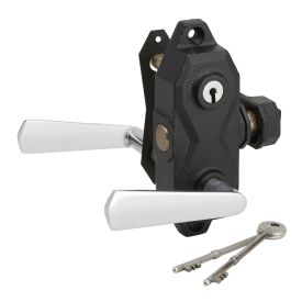 Serrure de devanture 6 gorges en fonte noire grainée avec béquille