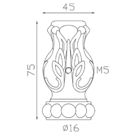 Garniture aluminium Ø16 mm – fixation par vis M5, dimensions 75x45 mm