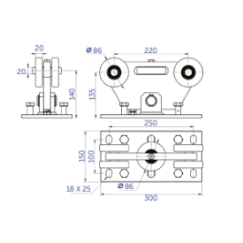 Rails et chariots pour portail autoportant en acier jusqu'à 9 mètres et 750 kg