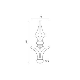 FER DE LANCE 160 x 70 POUR BARREAU ROND, POINTE ACIER U0014