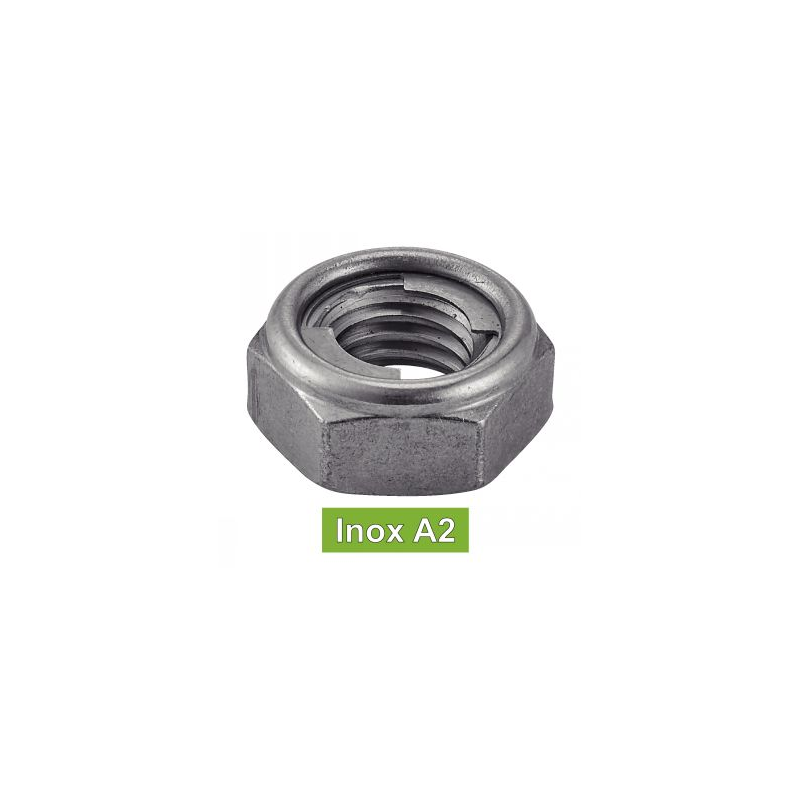 ÉCROUS HEXAGNAUX INDESSERABLES AVEC BAGUE METAL INOX A2 – M4 À M20 –