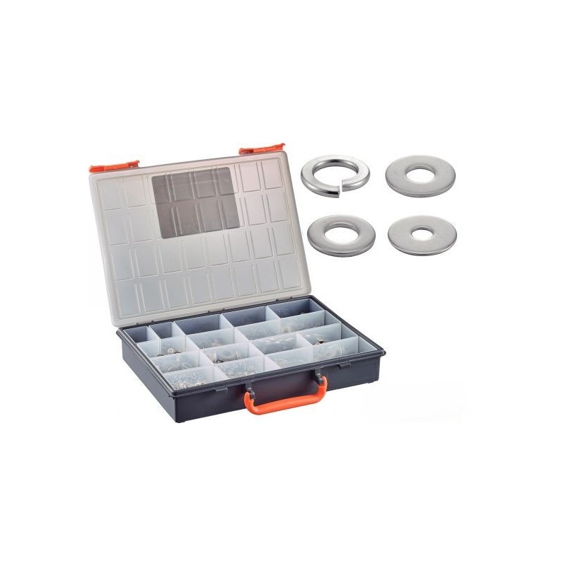 Coffret 1530 rondelles inox A2/A4 – plates M, L, LL et élastiques Grower