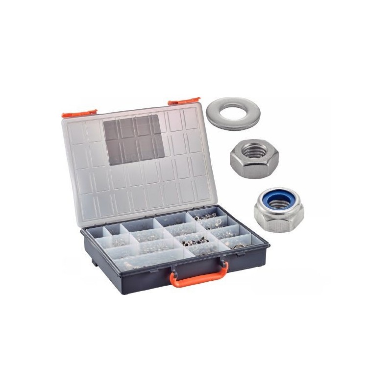 Coffret 1760 écrous et rondelles inox A2/A4 – assortis, standard + freinés