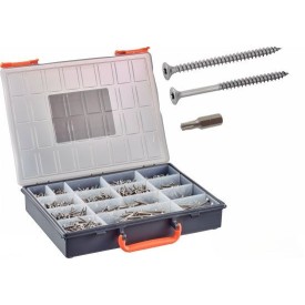 Coffret 1666 vis bois inox A2 six lobes + embouts – fixation bois aggloméré