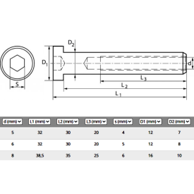 Terminaison taraudée tête cylindrique hexagonale creuse inox A4