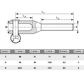 Embout fileté à chape usinée petit modèle inox A4 pas à droite