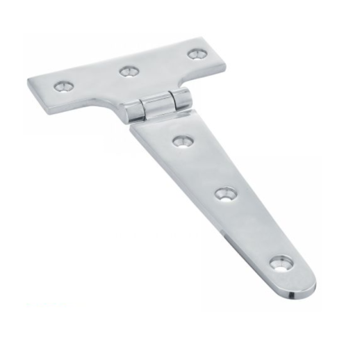 CHARNIÈRE EN T FORGÉE POLIE – INOX A4 – USAGE FIXATION EXTÉRIEURE