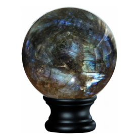 Boule de départ en Labradorite avec socle noir mat – Ø100 mm, filetage M10