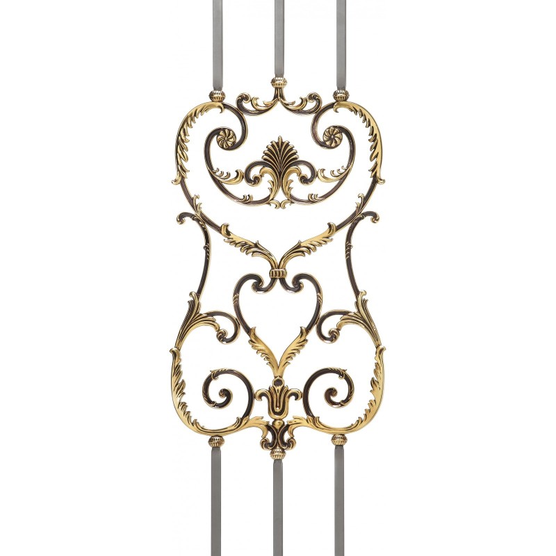 Panneau en laiton Louis XVI à volutes décoratives ajourées carré 16 mm pour rampe intérieure