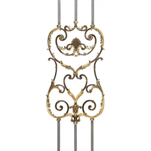 Panneau en laiton Louis XVI à volutes décoratives ajourées carré 16 mm pour rampe intérieure