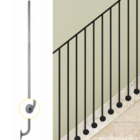 Balustre coudée avec rosace à visser H1200 Ø16 mm en acier