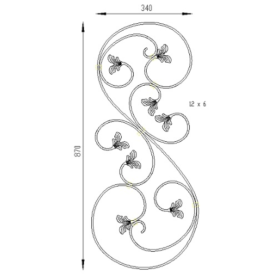 Volute décorative 8 feuilles en acier 870x340 mm fer plat 12x6 mm