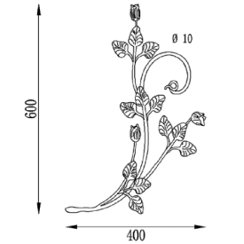 Panneau décoratif feuille et rose 600x400 mm en acier Ø10 mm grenaillé