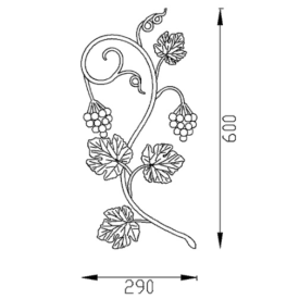 Décor feuille 2 grappes 600x290 mm Ø10 version gauche ou droite