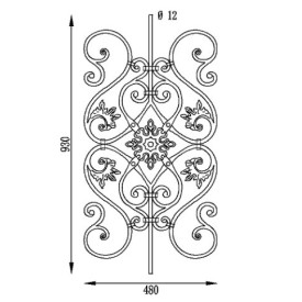 Panneau décoratif 930x480 mm en rond Ø12 mm grenaillé avec rosace centrale