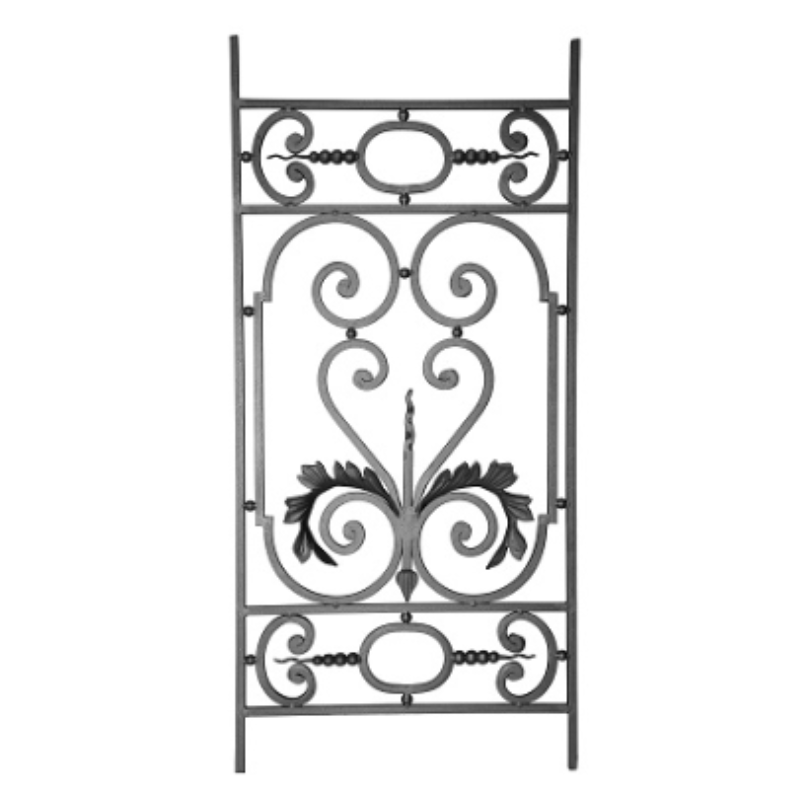 Panneau décoratif 1060x500 mm en acier carré 12 mm grenaillé avec volutes et feuilles