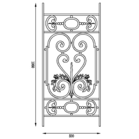Panneau décoratif 1060x500 mm en acier carré 12 mm grenaillé avec volutes et feuilles