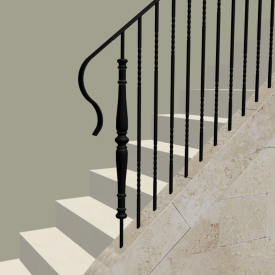 Poteau fer tourné 735 mm – Nœud central – Filetage M16 – Collection Harmonie