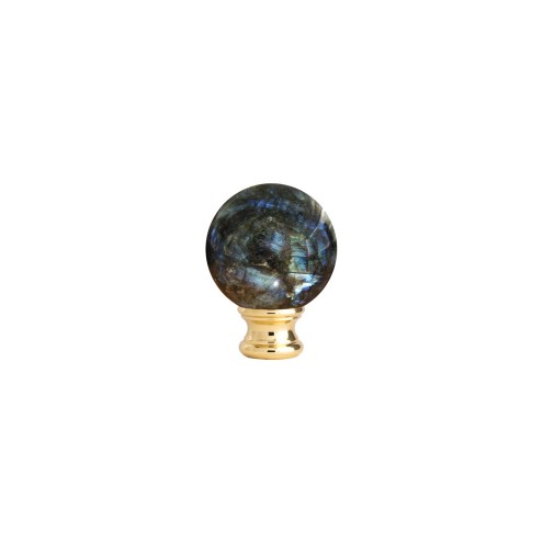 Tête de départ boule labradorite Ø95 mm sur socle laiton intérieur