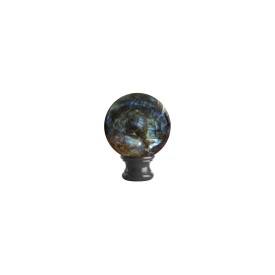Tête de départ boule labradorite Ø95 mm sur socle laiton intérieur
