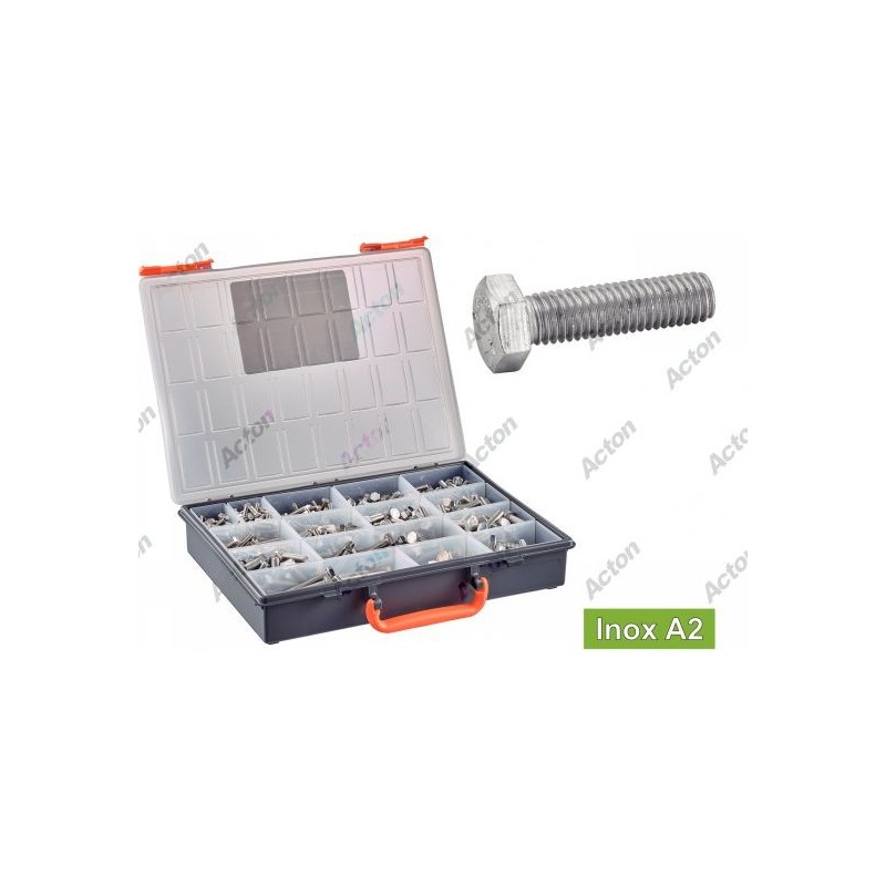 Coffret 570 vis inox tête hexagonale – assortiment complet M5 à M10