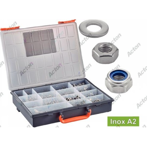 Coffret 1760 écrous et rondelles inox A2/A4 – assortis, standard + freinés