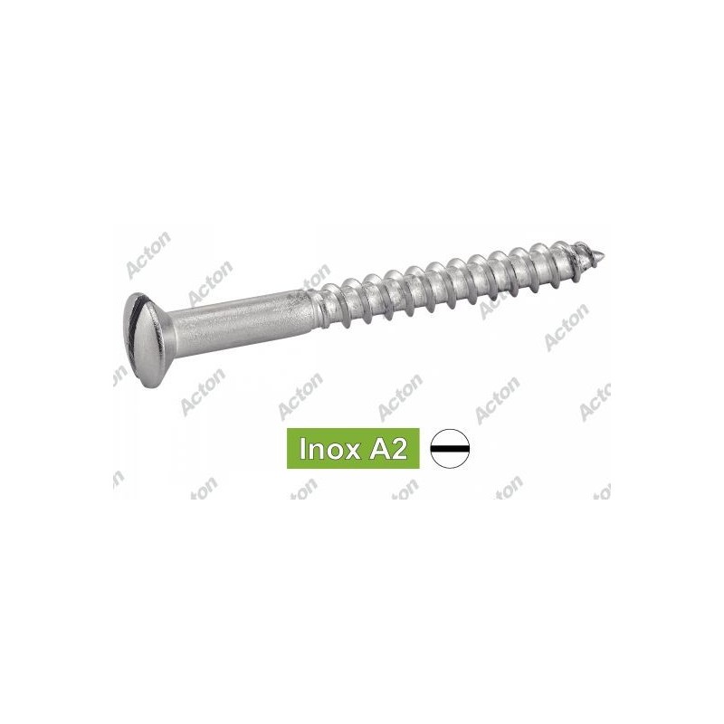 Vis bois inox A2/A4 – tête fraisée bombée fendue – DIN 95 – usage menuiserie