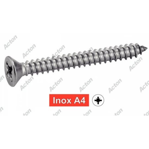 VIS À TÔLE INOX A4 AUTOPERCEUSE – TÊTE POZIDRIVE – DIN 7982 – Ø2,9 À 6,3 MM