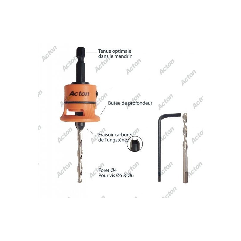 FRAISOIR HSS Ø4 AVEC FORET ET CLÉ ALLEN – Pose terrasse bois