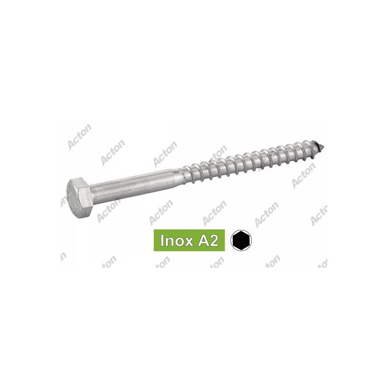 VIS À BOIS TÊTE HEXAGONALE INOX A2/A4 – TIREFOND DIN 571