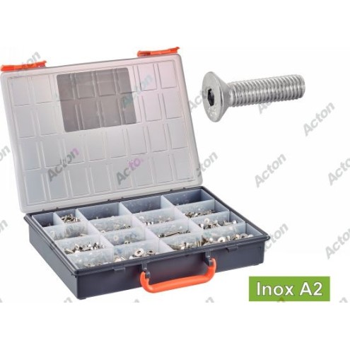 COFFRET VIS MÉTAL TÊTE FRAISÉE SIX PANS CREUX INOX A2/A4 – 1240 PIÈCES