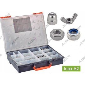 COFFRET ÉCROUS INOX A2/A4 HEXAGONAUX, FREINÉS, BORGNES ET PAPILLON – 1140 PIÈCES