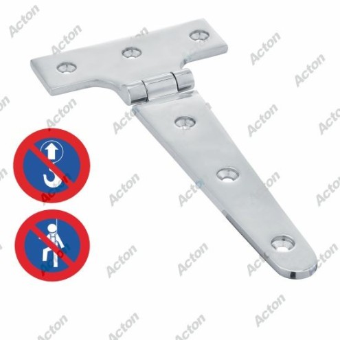 CHARNIÈRE EN T FORGÉE POLIE – INOX A4 – USAGE FIXATION EXTÉRIEURE