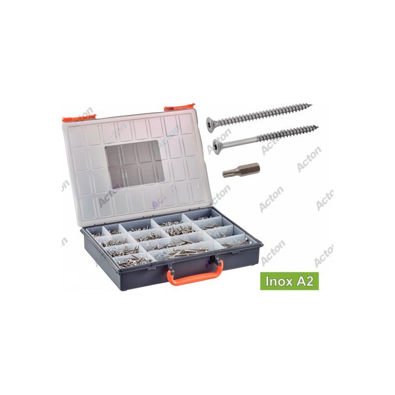 COFFRET VIS BOIS AGGLOMÉRÉ INOX A2 TÊTE FRAISÉE SIX LOBES + EMBOUTS – 1666 PIÈCES