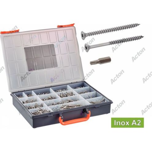 COFFRET VIS BOIS AGGLOMÉRÉ INOX A2 TÊTE FRAISÉE SIX LOBES + EMBOUTS – 1666 PIÈCES